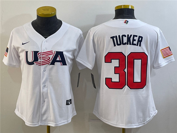 Women's USA Baseball #30 Kyle Tucker 2023 White World Baseball Classic Stitched Jersey(Run Small)